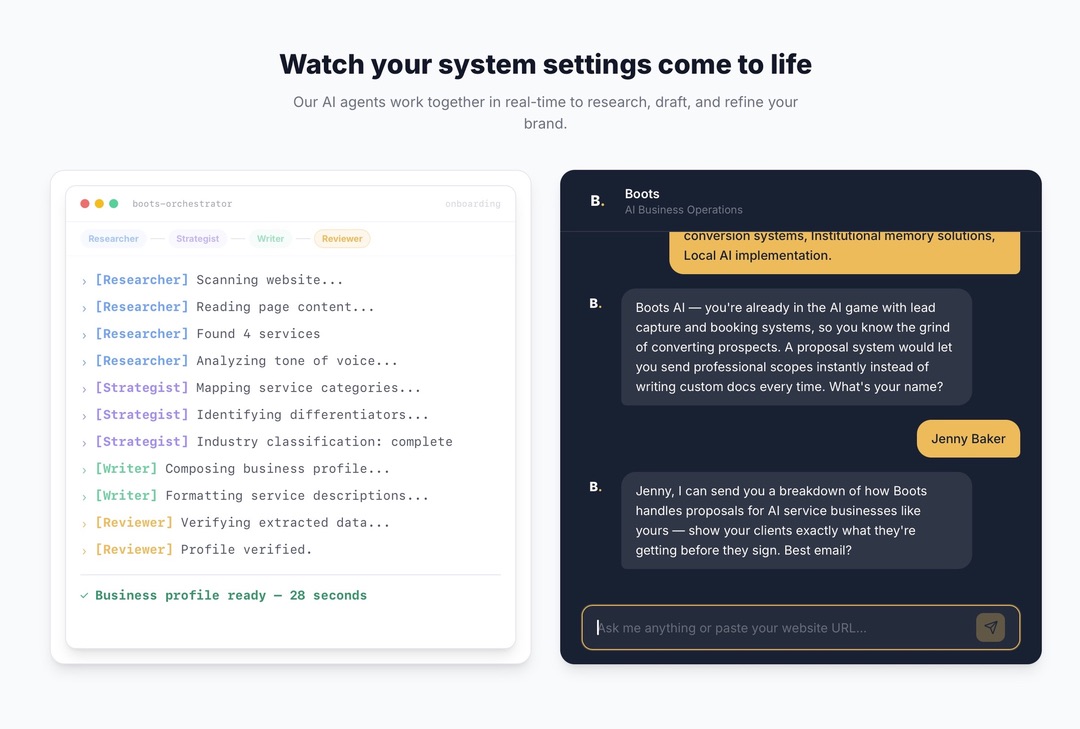 Boots multi-agent orchestrator and conversational business assistant working side by side